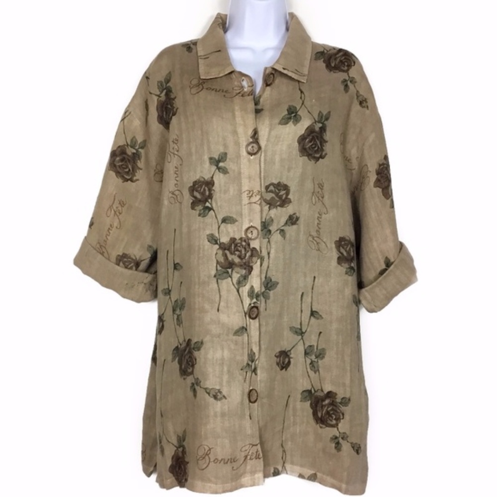 Floral Oversized Rose Print Linen Jacket Marc Ware